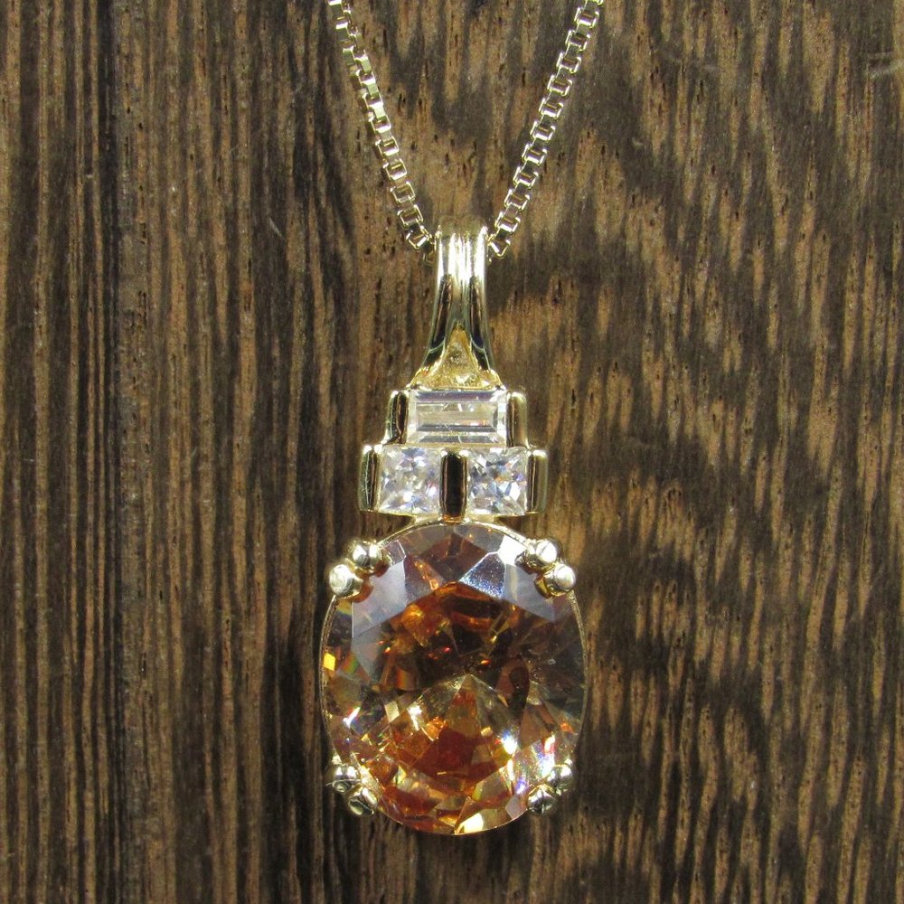 18" Sterling Vermeil Cubic Zirconia Necklace - Picture 1 of 6